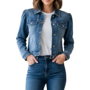TGLA Cropped Denim Women’s Top With Puff Sleeves - Size Medium